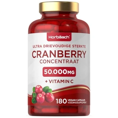 Afbeelding van Cranberry Capsules 4500mg Supplement met Vitamine C 180 Veganistische Stk Triple Stregth Concentratie 100% Natuurlijk Horbaach