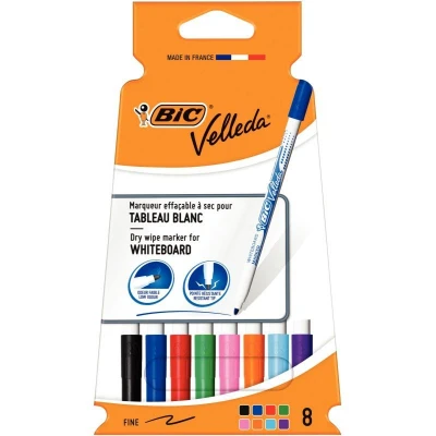 Afbeelding van Viltstift Bic Velleda 1721 whiteboard rond fijn assorti blister à 8 stuks