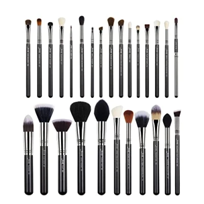 Afbeelding van Jessup 27 stks Pro Make up Borstels Set Foundation Lipstick Oogschaduw Blending Fiber Haar Handgemaakte Accessoires Tool Kit Zwart/Zilver T133
