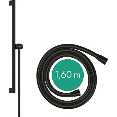Afbeelding van hansgrohe unica glijstang s puro 65 cm met easy slide schuifstuk en isiflex doucheslang 160 mat zwart 24402670