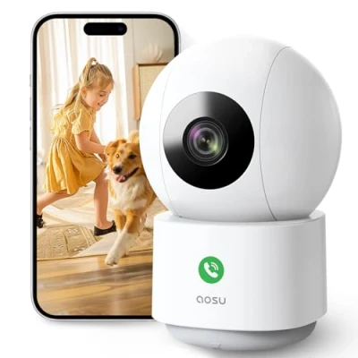 Afbeelding van aosu 2K QHD Beveiligingscamera Indoor Ondersteunt One Touch Calling, 360 Pan Tilt Scènes Preset, Babyfoon met Smart Motion Tracking, Home Security Camera voor Pet &amp; Dog Werkt Alexa, 5G 2.4G WiFi