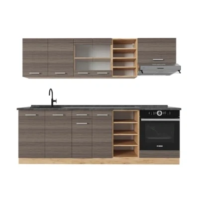 Afbeelding van Vicco Complete keukeneenheid R Line, Edel grijs/gouden eik, 240 cm , WB Antraciet