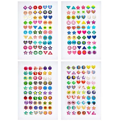 Afbeelding van SAVITA 240 Stuks Stick on Oorbellen 3D Gem Stickers Glitter Sparkle Crystal Sticker voor Meisjes Kinderen Meerdere Kleuren &amp; Vormen (4 Vel)