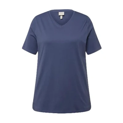 Afbeelding van Ulla Popken Femme Grandes Tailles V, Coton BIO, Manches Courtes Tshirt basic, Dames, Maat: 50/52, Ink blue
