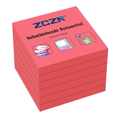 Afbeelding van ZCZN zelfklevende notitieblaadjes 6 blokken, 80 vellen, 76 x mm, rood