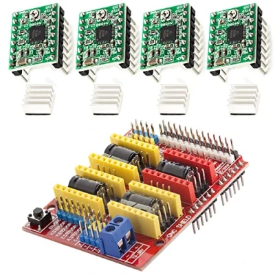 Afbeelding van AZDelivery CNC Schild V3 Bundel met 4 stuks A4988 Driver Stappenmotor Koellichaam compatibel Arduino