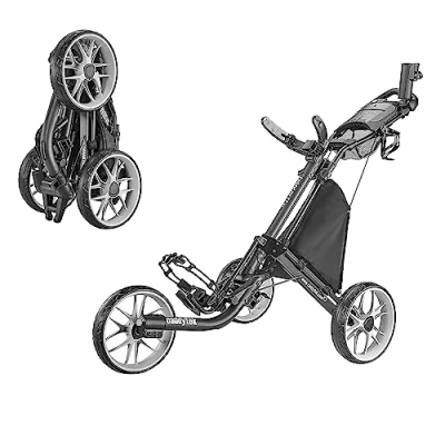 Afbeelding van Caddytek CaddyLite EZ versie 8 3 wiel Golf Push Cart Opvouwbare Lichtgewicht Pushcart met Voetrem Gemakkelijk te openen en sluiten, donkergrijs, one size