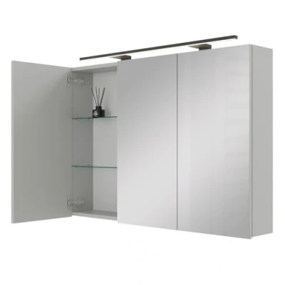 Afbeelding van Planetmöbel ARIA spiegelkast voor badkamer met verlichting, 100 cm breed, hangend spiegel, wit grijs, lamp en stopcontact, gastentoilet, x 70 16