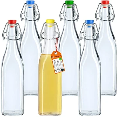Afbeelding van Kadax Universele fles met beugelsluiting, dichte beugelfles, vintage glazen fles, drinkfles, likeurfles, sapfles, 500 ml, 6 stuks