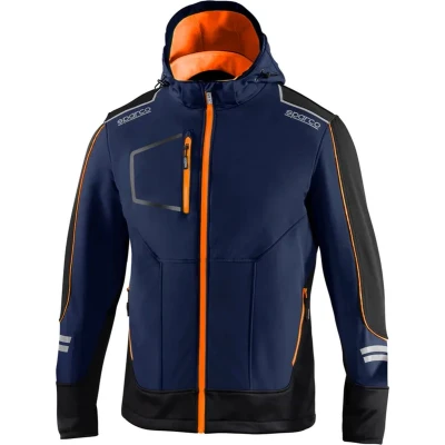 Afbeelding van Sparco Tech Softshell Waterdichte, reflecterende en versterkte jas met polar fleece voering Maat L Blauw/Oranje