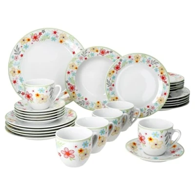 Afbeelding van 30 delig combinatieservies VARIANT BLÜMCHEN voor 6 personen van porselein