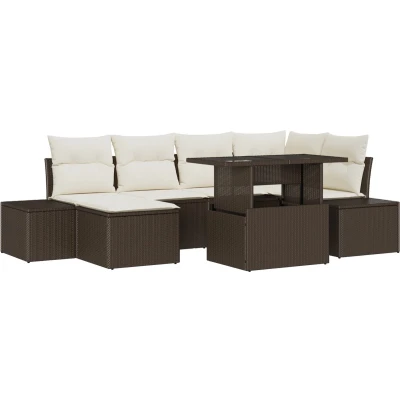 Afbeelding van vidaXL Tuin Bank Set van 7 Bruin Rattan, Polyester