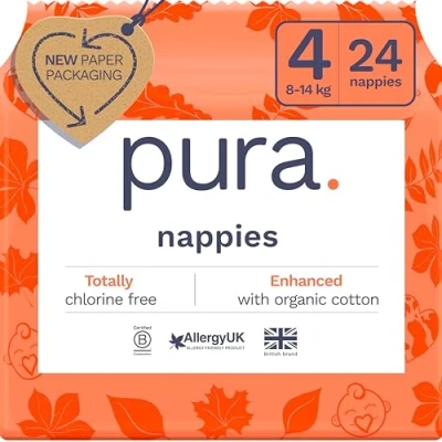 Afbeelding van Pura Eco babyluiers maat 4 (8 14 kg/18 31 lbs), 1 pak (24 luiers), ultrazachte luiers voor de gevoelige huid, biologisch katoen, tot 12 uur lekbescherming, EU EcoLabel geaccrediteerd