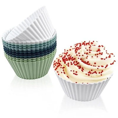 Afbeelding van Fousenuk 12 stuks siliconen muffinvormpjes, herbruikbare cupcakevormen, anti aanbaklaag, muffin bakvormen, BPA vrij voor cake, crème en pudding, 4 kleuren