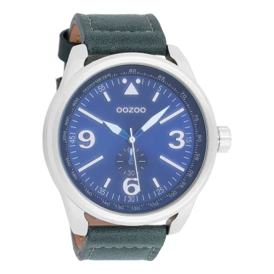 Afbeelding van OOZOO Timepieces Zilverkleurige horloge met blauwe leren band C7067