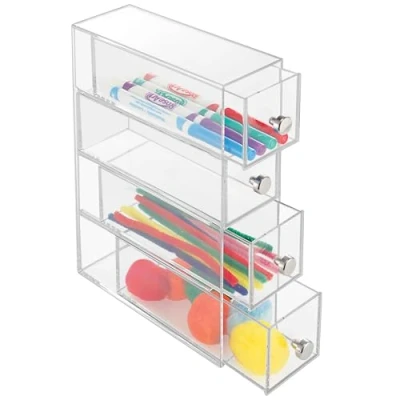 Afbeelding van Opbergbox iDesign Drawers Tower met 4 Laden Transparant (6,6 x 17,7 25,2 cm)