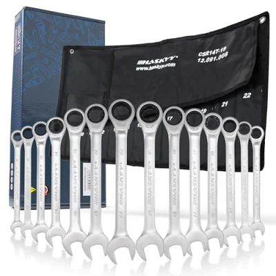 Afbeelding van 14 delige Haskyy Ratelsleutelset, 8 22 mm, steeksleutel set