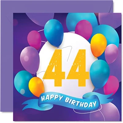 Afbeelding van 44e verjaardagskaart voor mannen en vrouwen ballonfeest gelukkige verjaardagskaarten 44 jarige man vrouw broer zus mama vader tante oom beste vriend neef 145 mm x