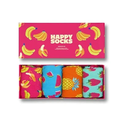 Afbeelding van Happy Socks 4 Pack Amazon Banana Box, kleurrijke en leuke, Sokken voor Dames Heren, Groen Blauw Oranje Geel Roze (41 46)