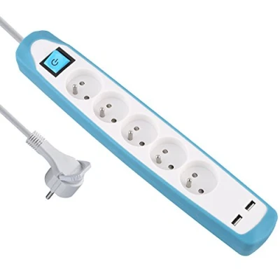 Afbeelding van Electraline Gummy 35608 stekkerdoos met 5 stopcontacten en 2 USB poorten, antislip siliconen afdekking, m kabel, platte stekker