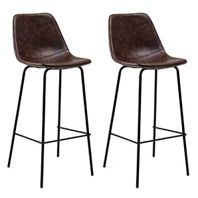 Afbeelding van Set van 2 vintage LUCIEN barkrukken bruin Zithoogte 75cm