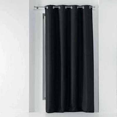 Afbeelding van Gordijnen Kant en klaar Tissea met ringen geweven donker grijs verduisterend 135x240cm