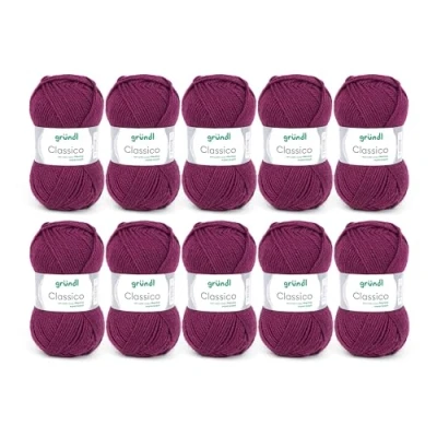 Afbeelding van Gründl Classico wol (Oeko Tex® gecertificeerd breigaren van 50% scheerwol (Merino) &amp; polyacryl, 50 g/120 m, naalddikte: 3,5 4,5, 10 bollen à g), bordeaux