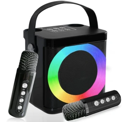 Afbeelding van Karaokemachine, draagbare karaokemachine met draadloze microfoons voor volwassenen en kinderen, Bluetooth karaoke luidspreker PA systeem, LED verlichting, ondersteuning TF/USB/AUX