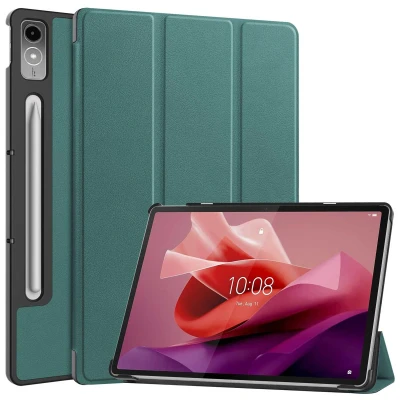 Afbeelding van Lenovo Tab P12 Hoes: iMoshion Trifold Bookcase Donkergroen Kunstleder Tablet Hoezen