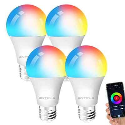 Afbeelding van ANTELA Smart Lamp Led E27 10W 806 Lumen Slimme Rgb16 Miljoen Verschillende Kleuren, Kleurtemperatuur 2700K tot 6500K, Werkt met Alexa/Google Assistant, Levensduur 15.000 uur, 4 stuks