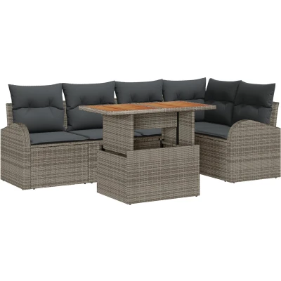 Afbeelding van vidaXL 6 delige Tuin Sofa Set met Kussens Grijs Poly Rattan, 2 zits Opslag &amp; Rattan