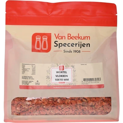 Afbeelding van Van Beekum Specerijen Wortel Vlokken 10x10 mm 800 gram (hersluitbare stazak)