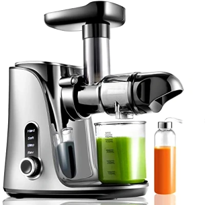 Afbeelding van AMZCHEF Cold Press Slow Juicer met 2 snelheidsstanden （Zachte en harde stand）voor een breed scala aan fruit groenten wordt geleverd 500ml draagbare fles twee kopjes Grijs