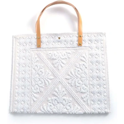 Afbeelding van Ibiza Shopper / Handtas met Leren handvat Wit