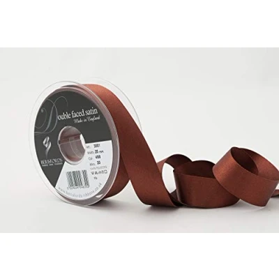 Afbeelding van Berisfords 3501 Satijnen lint 25 mm Hot Choc. 488 10,5 x 3 cm Dubbel Face Poly lint, Chocolate