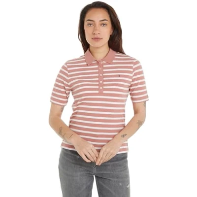 Afbeelding van Tommy Hilfiger Dames 1985 Reg Pique Stripe Polo Ss S/S polo&#039;s, roze, XXS, Bretonse Stp/Theeaberie/Ecru, XXS