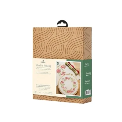 Afbeelding van DMC Tranquil Rose Cross Stitch Duo Kit, bevat 8 strengen gestrande katoen, 2 stuks 14 karaat Aida stof, borduurnaald, houten hoepel en handleiding