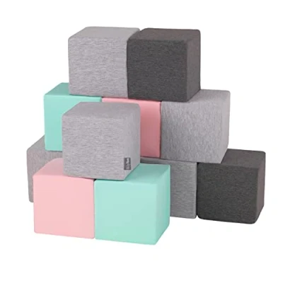 Afbeelding van KiddyMoon Foam Blokjes Voor Baby Zachte Blokken 12 Stuks Speelgoed Montessori Met En Veel Plezier Kinderen, Blokken: Lichtgrijs Donkergrijs Roze Munt