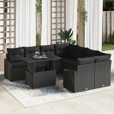 Afbeelding van vidaXL Tuin Sofa Set 9 Delen Zwart Rattan, Polyester