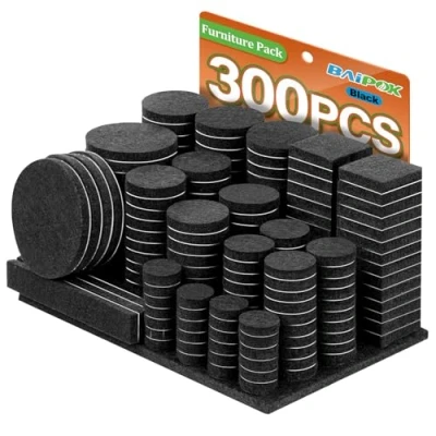 Afbeelding van 300 stuks viltglijders, meubelglijders, vloerbescherming, zelfklevend, vilt, verschillende maten, stoel, 5 mm dik