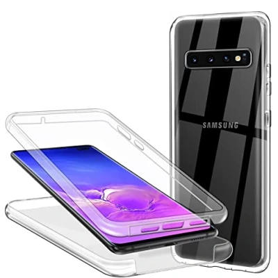 Afbeelding van ZYIMOU Hoesje voor de Samsung Galaxy S10 Plus, 360 graden, transparant, volledige bescherming, krasbestendig, dun, transparante case, siliconen beschermhoes, harde achterkant van polycarbonaat, met