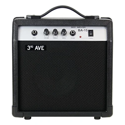 Afbeelding van 3rd Avenue 15W slimline basgitaarversterker met sterke rubberen behuizing, hoofdtelefoonuitgang en 2 bands EQ toonregeling zwart