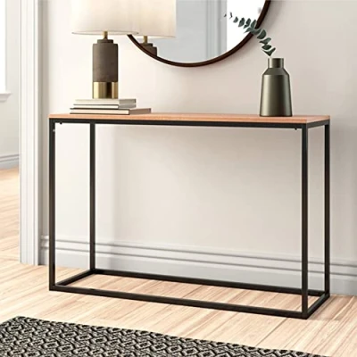 Afbeelding van Console tafel Kittilä 80x100x30 cm zwart mat en eikenkleurig
