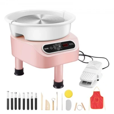 Afbeelding van VEVOR Elektrische pottenbakkersmachine, 280 mm, 450 W, met pedaal, touchscreen, LCD, mini draaibank 3 steunpoten, snelheidsbereik van 50 300 omw/min, voor keramische handwerk, roze