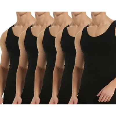 Afbeelding van Falechay Onderhemd Heren Tanktop 5 Pack 100% Katoen Fijne Rib Mouwloos Spier Shirt Sport Vesten Zwart 4XL