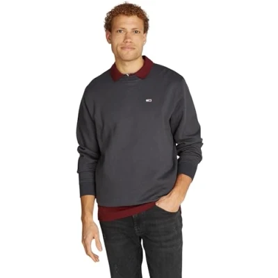 Afbeelding van Tommy Jeans Heren TJM REG S FLAG CREW DM0DM20741 Pullover Sweatshirt, Grijs (New Charcoal), S, (Nieuwe Houtskool),