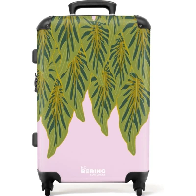 Afbeelding van NoBoringSuitcases.com® Koffer groot Rolkoffer lichtgewicht Roze met groene bladeren Reiskoffer 4 wielen Grote trolley XL 20 kg bagage