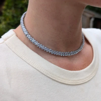 Afbeelding van Choker zilveren ketting met ovaal vormige kristallen rondom