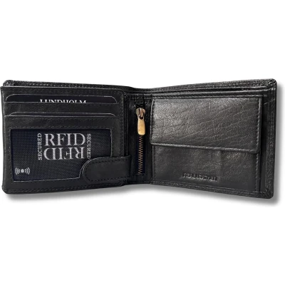 Afbeelding van Lundholm Portemonnee heren luxe leer RFID anti skim Sundsvall serie compact formaat portefeuille mannen cadeautjes Billfold Zwart