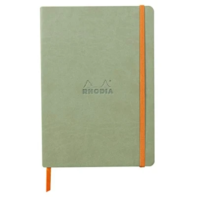 Afbeelding van Rhodia 117441C notitieboek softcover Rhodiarama DIN A5 (14,8 x 21 cm), 80 vellen, gelinieerd Clairefontaine papier ivoor 90 g bladwijzers, elastische sluiting, cover van kunstleer Seladon, 1 stuk